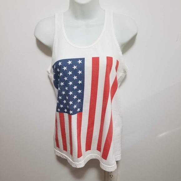 American Apparel Tops - American Apparel white tank top with US flag